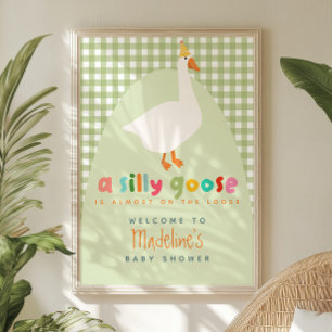 Süße Gingham-Alberne-Gans-Baby-Shower-Begrüßung Poster