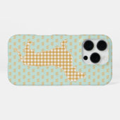 Süße Gingham-Dachshund-Monogramm Enteneiblau iPhone Hülle (Rückseite (Horizontal))
