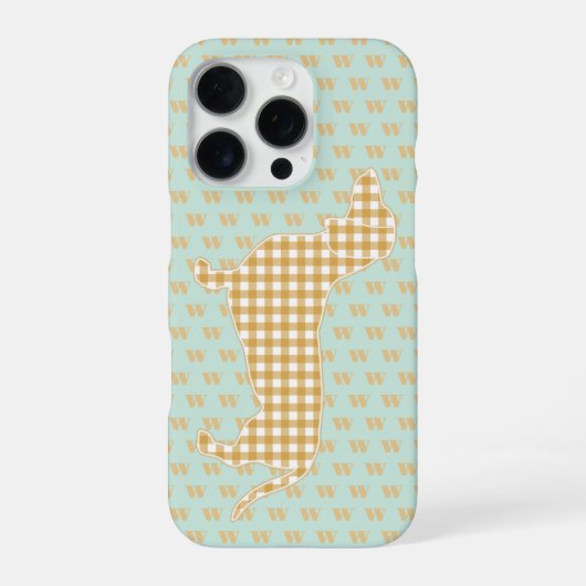 Süße Gingham-Dachshund-Monogramm Enteneiblau iPhone Hülle (Rückseite)