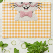 Süße Gingham-Häschen mit rosa Herzbrille Geschirrtuch (Gefaltet)