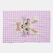 Süße Gingham-Häschen mit rosa Herzbrille  Geschirrtuch (Horizontal)