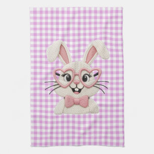 Süße Gingham-Häschen mit rosa Herzbrille Geschirrtuch