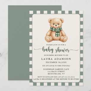 Süße Gingham-Karo-Teddybär-Winter-Baby-Party Einladung