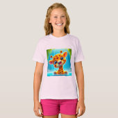 Süsse Giraffe am Wasserfall T-Shirt (Vorne ganz)