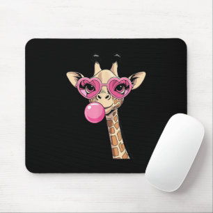Süße Giraffe bläst rosa Kaugummi Sonnenbrille Mousepad