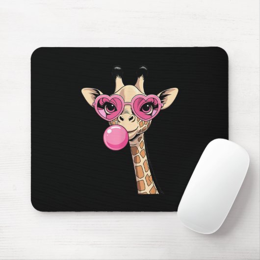 Süße Giraffe bläst rosa Kaugummi Sonnenbrille Mousepad (Mit Mouse)