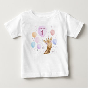 Süße Giraffe Bunte Ballon Mädchen Geburtstag Baby T-shirt