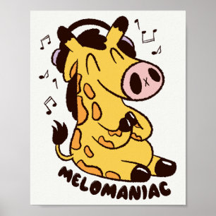 Süße Giraffe hört Musik Melomaniac Poster