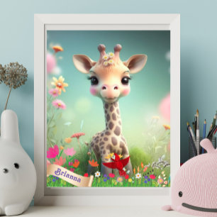 Süße Giraffe im Garten Personalisierte Kunst Kinde Poster