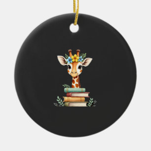 Süße Giraffe mit Buch Floral Bookworm Bibliothekar Keramik Ornament
