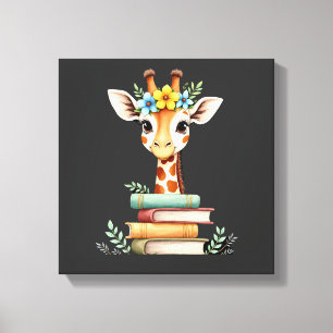 Süße Giraffe mit Buch Floral Bookworm Bibliothekar Leinwanddruck
