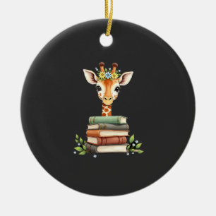 Süße Giraffe Mit Buch Floral Bücherwurm Bibliothek Keramik Ornament