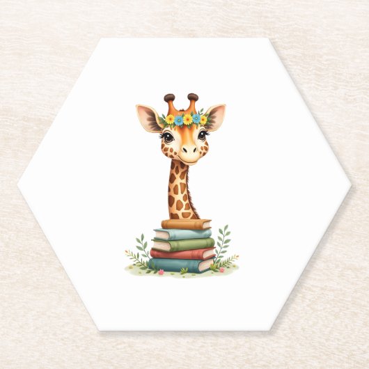 Süße Giraffe Mit Buch Floral Bücherwurm Bibliothek Untersetzer (Vorderseite)
