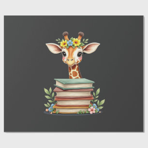 Süße Giraffe mit Buch Florale Bücherwurm-Bibliothe Geschenkpapier