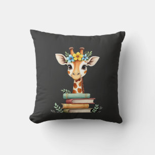 Süße Giraffe mit Buch Florale Bücherwurm-Bibliothe Kissen