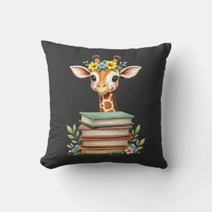 Süße Giraffe mit Buch Florale Bücherwurm Bibliothe Kissen