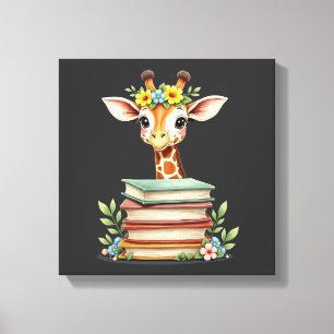 Süße Giraffe Mit Buch Florale Bücherwurm Bibliothe Leinwanddruck
