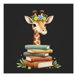 Süße Giraffe mit Buch Florale Bücherwurm-Bibliothe Poster