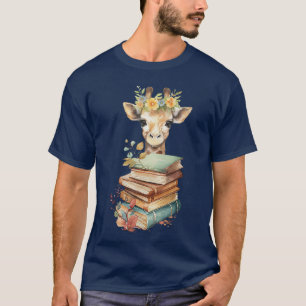 Süße Giraffe mit Buch Florale Bücherwurm Bibliothe T-Shirt