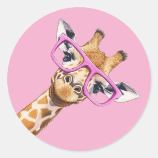 Süße Giraffe mit rosa Brille Ästhetik-Aufkleber Runder Aufkleber