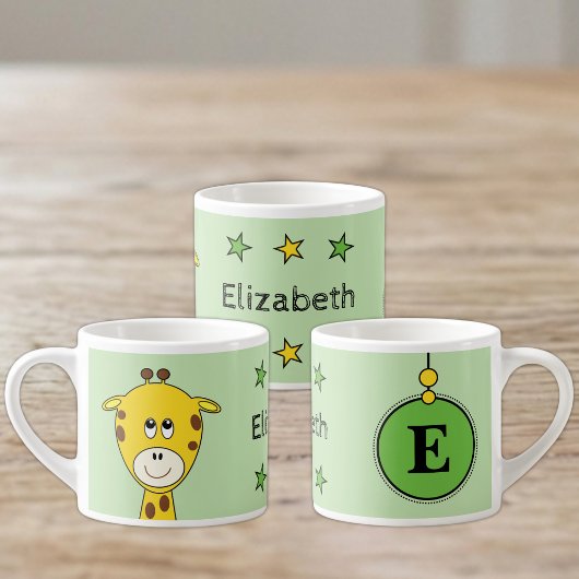Süße Giraffe Name Initiale Grün Espressotasse