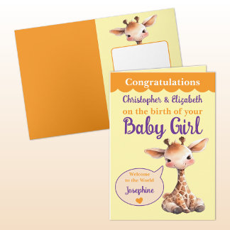Süße Giraffe Namen hinzufügen orange lila Baby Mäd Karte