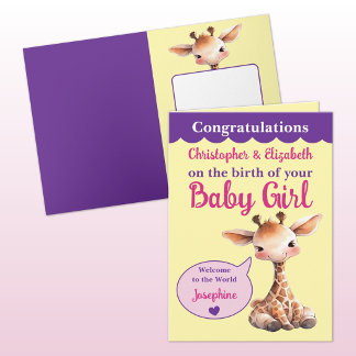 Süße Giraffe Namen hinzufügen rosa lila Baby Mädch Karte