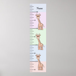 Süße Giraffe Pastell-Wachstumsdiagramm mit dem Nam Poster