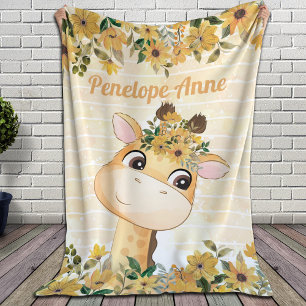 Süße Giraffe und Sonnenblumen-Decke mit Namen Sherpadecke