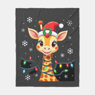 Süße Giraffe Weihnachtslichter Santa Hut Xmas Pyja Fleecedecke