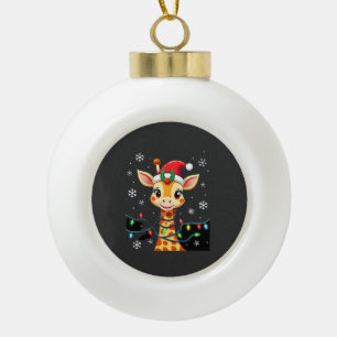 Süße Giraffe Weihnachtslichter Santa Hut Xmas Pyja Keramik Kugel-Ornament