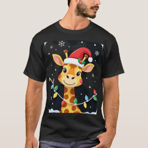 Süße Giraffe Weihnachtslichter Santa Hut Xmas Pyja T-Shirt