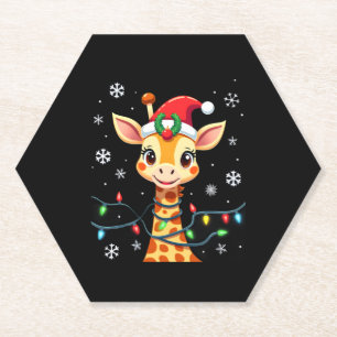 Süße Giraffe Weihnachtslichter Weihnachtsmannhut X Untersetzer