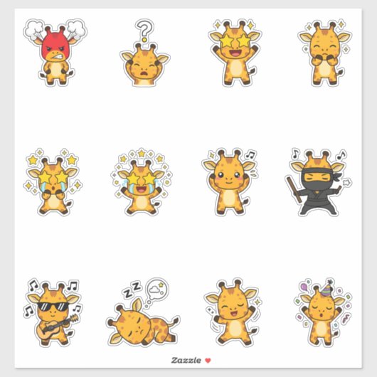 Süße Giraffen-Emoji-Sticker-Packung Aufkleber (Blatt)