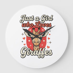 Süße Giraffenliebhaber Vintage Mädchen Shirt Desig Große Wanduhr