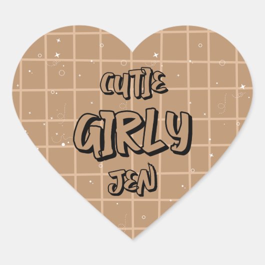 Süße Girly Brown Gingham Aufkleber (Vorderseite)