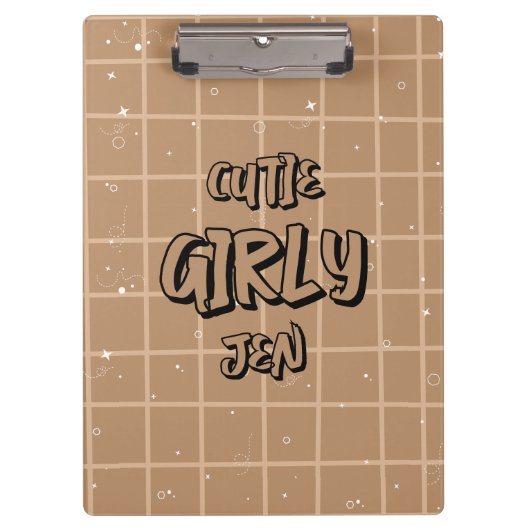 Süße Girly Brown Gingham Klemmbrett (Vorderseite)