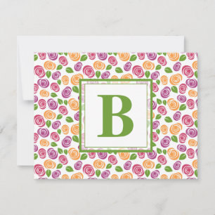 Süße, girly, florale, personalisierte monogrammier mitteilungskarte