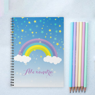 Süße, girly-illustrierte, farbenfrohe Regenbogen u Notizblock