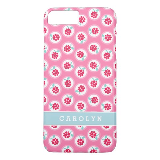 Süße, girly, rosa Himbeermuster Monogramm Case-Mate iPhone Hülle (Rückseite)