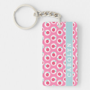 Süße, girly, rosa Himbeermuster Monogramm Schlüsselanhänger