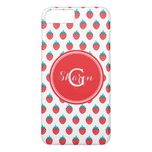 Süße, girly, rote, weiße Erdbeermuster Monogramm iPhone 8 Plus/7 Plus Hülle