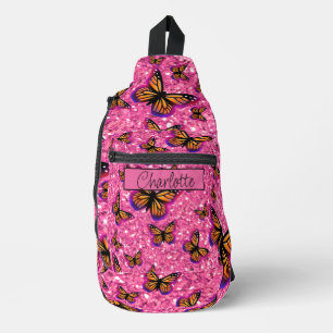 Süße, girly Schmetterlinge rosa Glitter funkelnd  Crossbody Bag