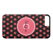 Süße, girly, schwarze, rosa Erdbeermuster-Monogram Case-Mate iPhone Hülle (Rückseite (Horizontal))