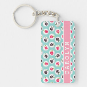 Süße, girly Türkis-Himbeer-Muster Monogramm Schlüsselanhänger