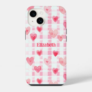 Süße, girlyhafte Wasserfarbe rosa Herzen Name Pers iPhone 14 Hülle