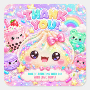 Süße Glitter-Dumpling-Bao-Squishy-Party-Geburtstag Quadratischer Aufkleber