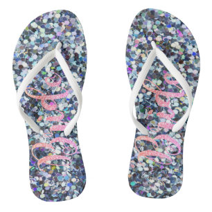 Süße Glitzer Braut, Lila - Personalisiert Badesandalen