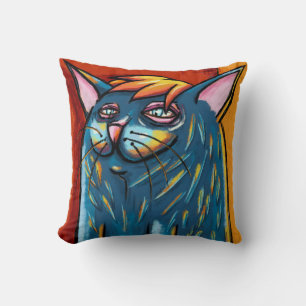 Süße glückliche blaue Katze Digital-Ölpastell Kissen