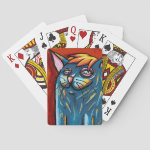 Süße glückliche blaue Katze Digital-Ölpastell Spielkarten